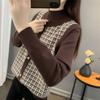 Sweater for Women Autumn Winter Thickened Warm Knitted Faux Two-Piece Knit Top Stretchy Long Sleeve Oversize Long-neck Tops
