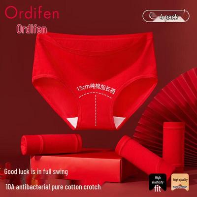 Odifen Women's 100% Cotton Antibacterial Red Briefs with Extended Rise
