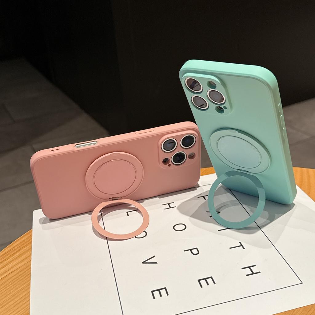 360° Rotate Stand Holder Liquid Silicone Case For iPhone 16 E 15 14 Plus 13 12 Mini 11 Pro Max Ring Kickstand Grip Bracket Cover