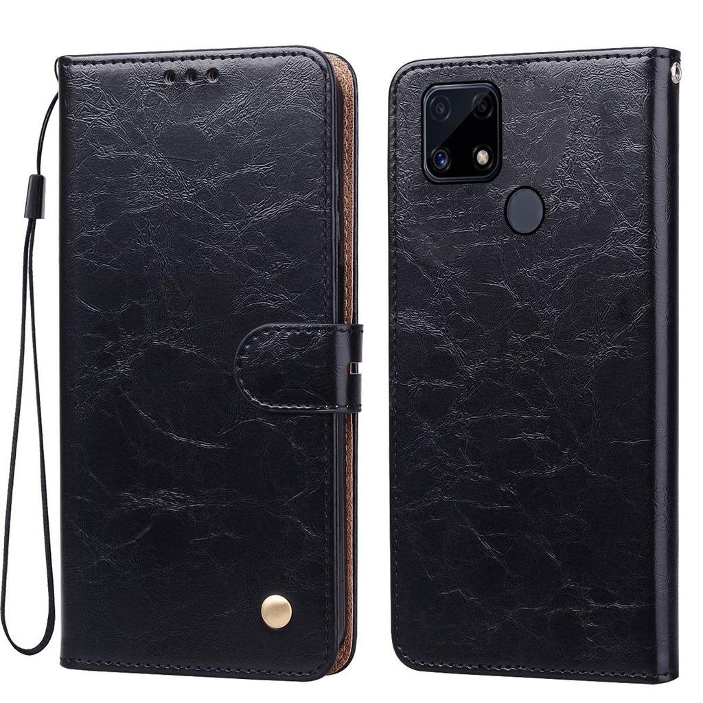 Vintage Crazy Horse Texture PU Leather Flip Wallet Phone Case for Realme C25s,C21,C15,Narzo 30A 20 Card Holder Kickstand Shockproof Protective Cover
