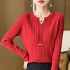 Korean Style V Neck Long Sleeve Pullover Sweater For Women