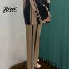 Ținută de Birou 2 Bucăți/Set Set Formal Doamnă Sacou Pantaloni Mânecă Lungă Bloc de Culoare Dungat Guler Revers Cardigan Jachetă Pantaloni Lungime Medie Crăpătură Pantalon Evazat
