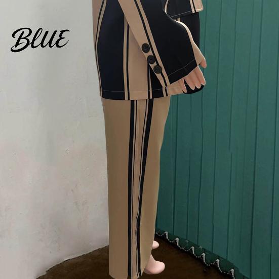 Ținută de Birou 2 Bucăți/Set Set Formal Doamnă Sacou Pantaloni Mânecă Lungă Bloc de Culoare Dungat Guler Revers Cardigan Jachetă Pantaloni Lungime Medie Crăpătură Pantalon Evazat