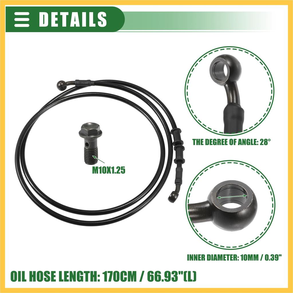 BULLSPANN Motorcycle Brake Hose, Clutch Hose, Hose, For Motorcycles, ATVs, Off-Road Bikes, Universal, Durable, Replacement, Black, Angle 28°, 170cm