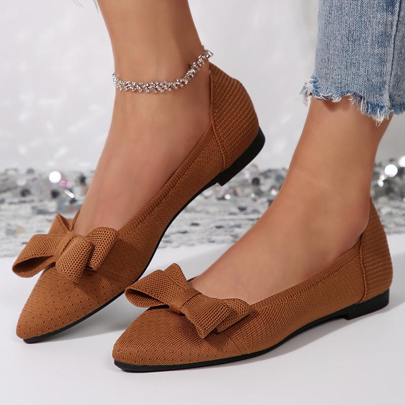 Bowknot Decor Elastic Knit Flat Shoes for Women Lightweight Slip On Casual Shoes Woman Spring Summer Comfort Soft Sole Loafers