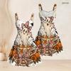 Women Plus Size Spaghetti Strap Off Shoulder Dress Witchy Potion Bottle Floral Crystal Moon Print Swing Dress