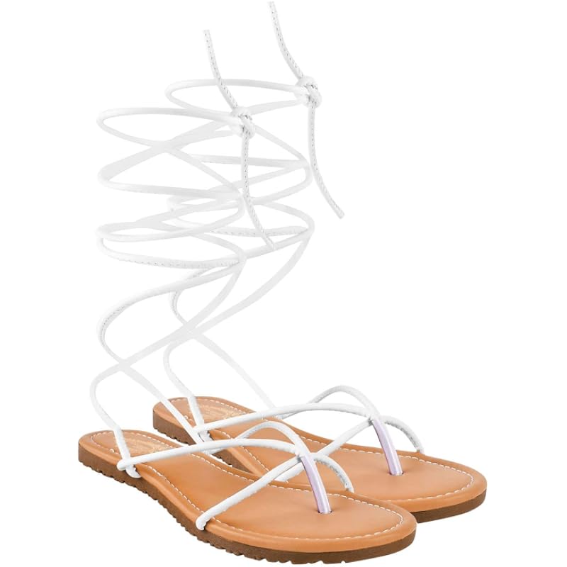 Shoetopia Stylish Ankle Wrap White Flat Sandals For Women & Girls /Uk6