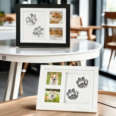 1 Juego de Kit Conmemorativo de Huella de Pata de Mascota DIY con Molde de Arcilla y Marco de Fotos Exquisita Caja de Regalo para Perros Gatos Recuerdo Mascota Creativa