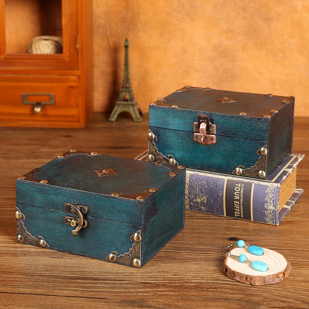 Retro Jewelry Storage Case Square Wood Treasure Box Decoration Wooden Box  Earring Storage