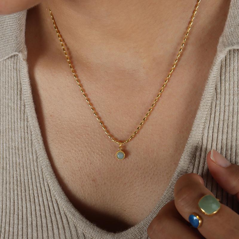 Stainless Steel Chain Necklace For Women 18k Gold Plated Waterproof Non Tarnish Women's Natural Stone Pendant Short Necklaces