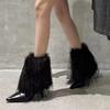 Fashion Fur Women's Ankle Boots High Heels Elegant Pointed Toe Shoes Winter 2025 Fad Chelsea Boots New Pumps Designer Snow Mujer Botas