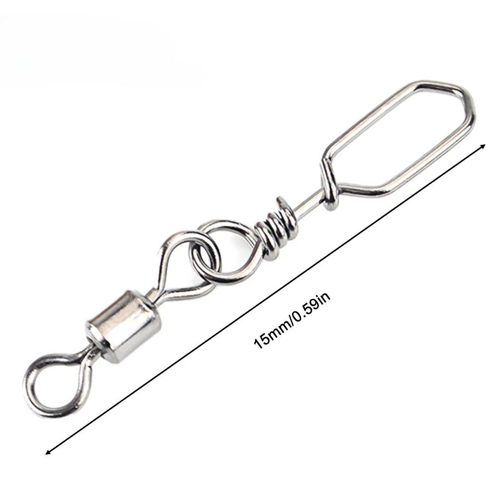 Fishing Swivels Snap 50Pcs Hooked Snap Stainless Steel Fishing Rolling Barrel Swivel Fishing Lure Connector Interlock Snap