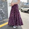 2025 Summer Floral Cotton-Silk Midi Skirt: Slimming, Thin Rayon Cardigan, Long Cake Skirt for Women.