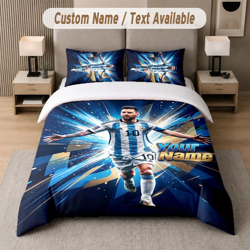 Custom Bedding Set Lionel Messi Pattern, Print Name Text 1 Duvet Cover plus 2 Pillowcases Home Textile
