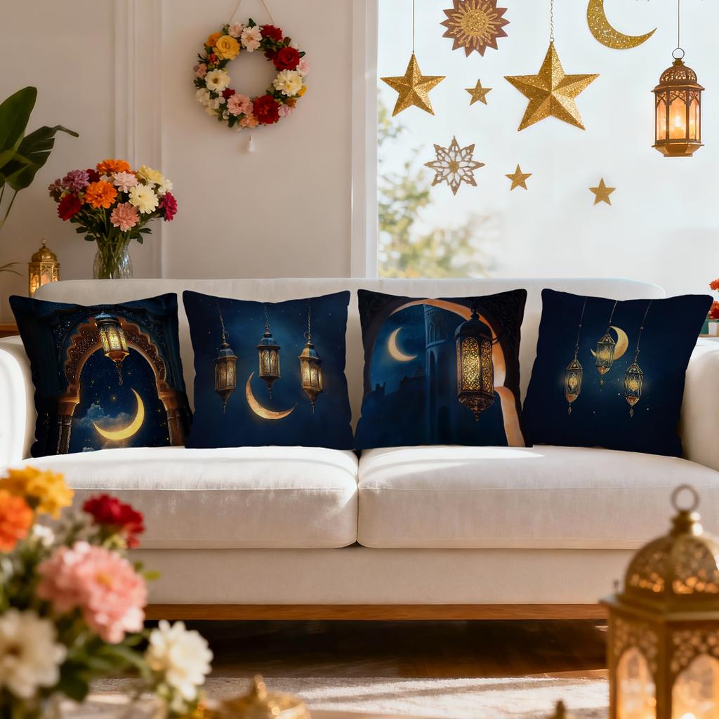 Ramadan Moon Lantern Decoration Pillowcase Bedroom Sofa Cushion Cover 100% Polyester Living Room Cushion Pillowcase Home Decor