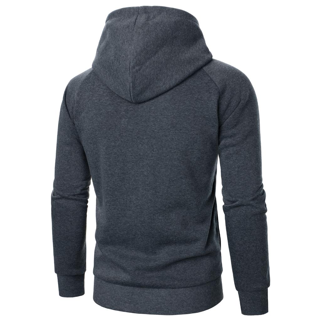 Autumn Winter Men's Solid Color Hooded Long Sleeve Side Zipper Design Hoodie