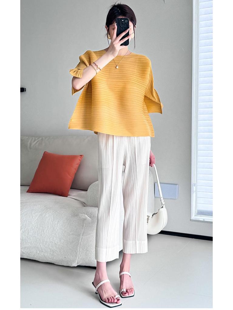Romantic French Pleated Bell Sleeve Top - Women's Summer High-End Fashion T-shirt