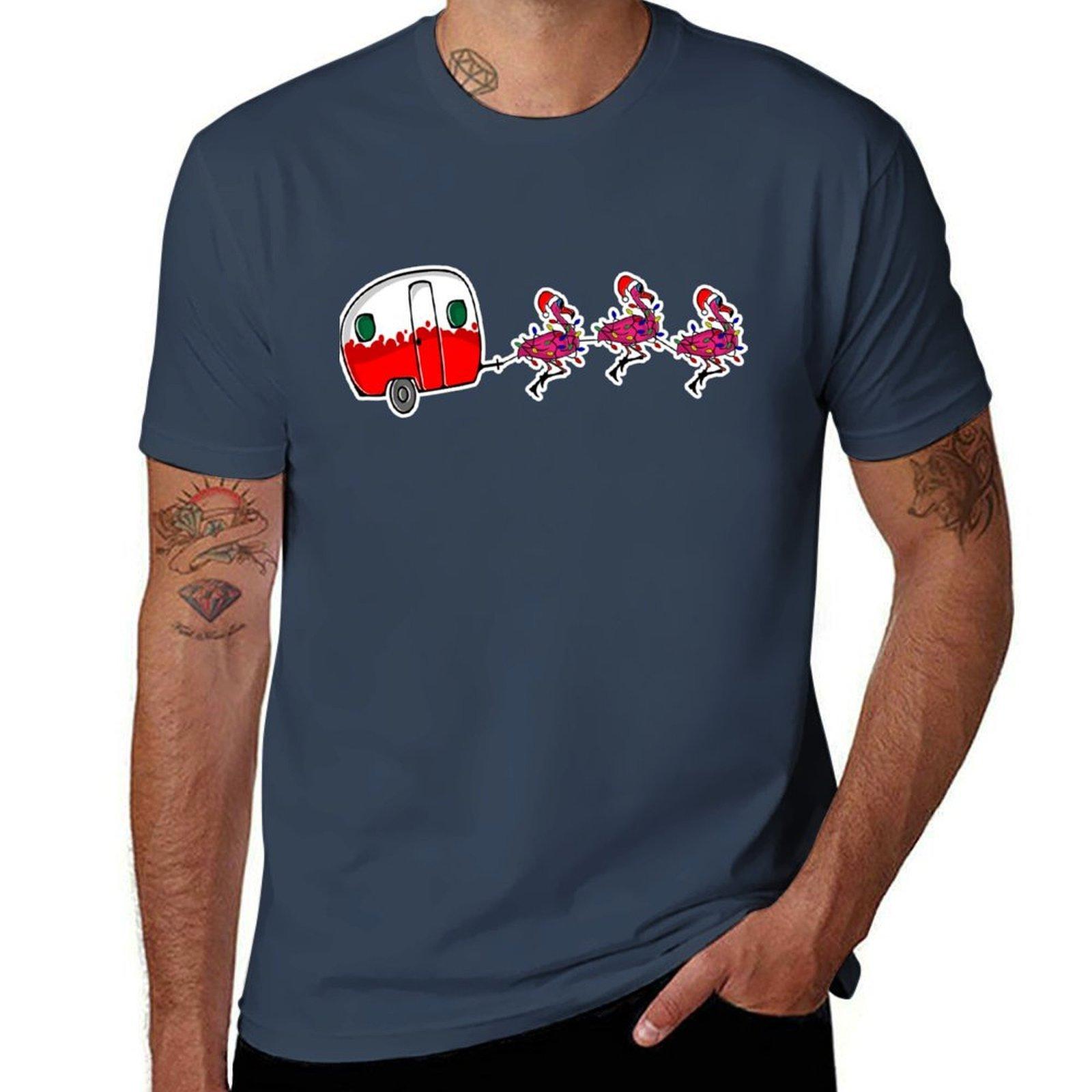 Santas RV Sleigh Flamingo Reindeer Florida Christmas Design TShirt Halloween Casual TShirt S