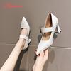 Aphixta Elegant Leather Pointed Toe Pumps Rhinestone Women Shoes Crystal Buckle High Heels Pumps Plus Big Size 35-45