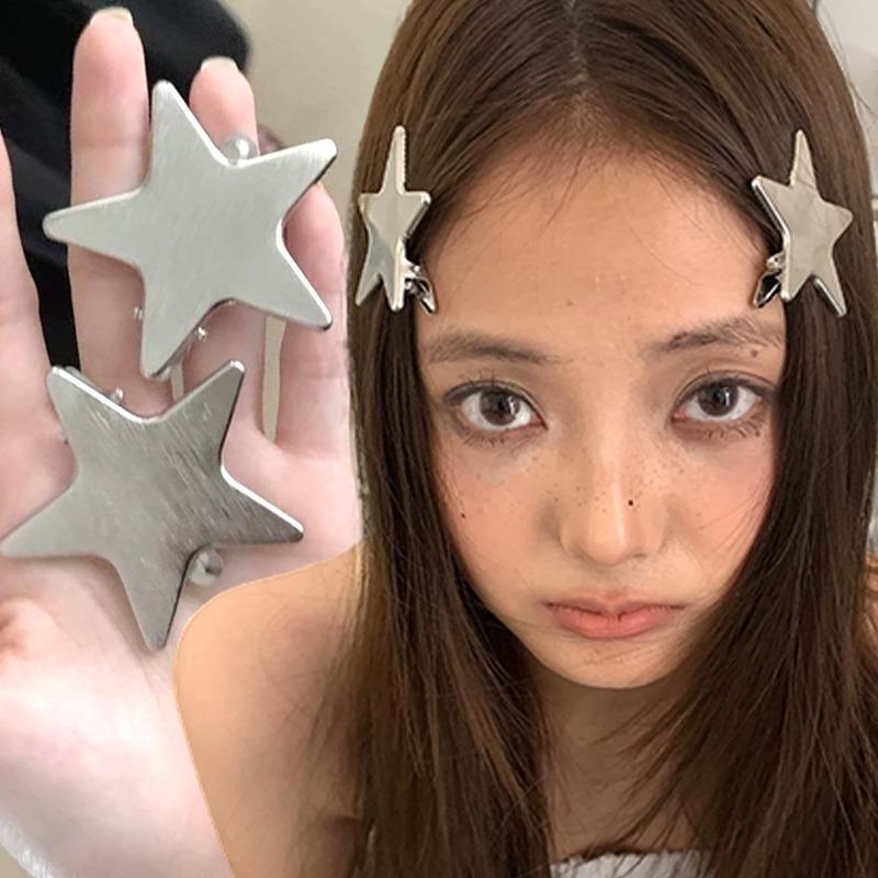 4pcs Korean Ins High-end Metal Silver Pentagram Duckbill Clip Millennium Women's Daily Wears Head Side Bangs Clip Decoration