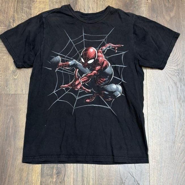 VTG Style Marvel Spider-Man Graphic T-Shirt kids XL Black web sling Superhero L