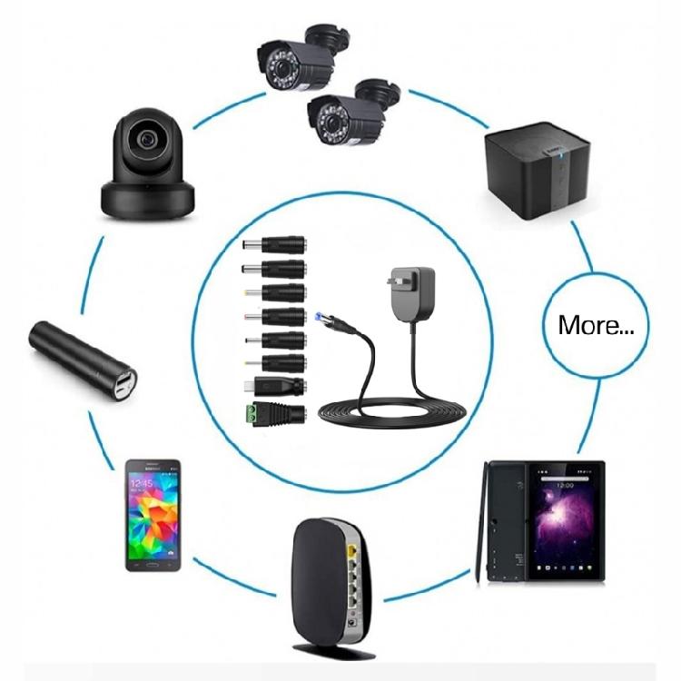3-12V Adjustable Power Supply Adapter 15W with Overloads Protections 8 Interchangeable Connectors Charger