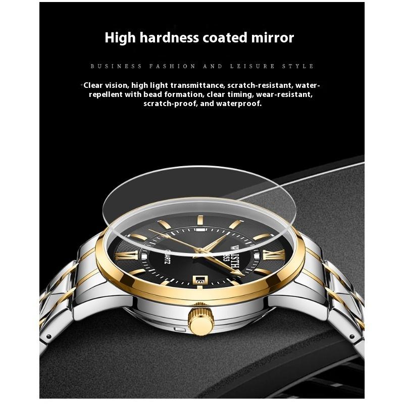 Top Brand Men's Double Calendar Luminous Waterproof Business Watch Steel Band Simple Quartz Watch