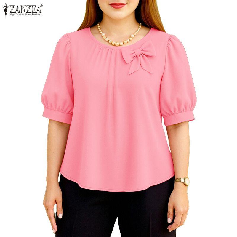 ZANZEA Lässige Damenbluse mit Rundhalsausschnitt und kurzen Ärmeln für den Sommer