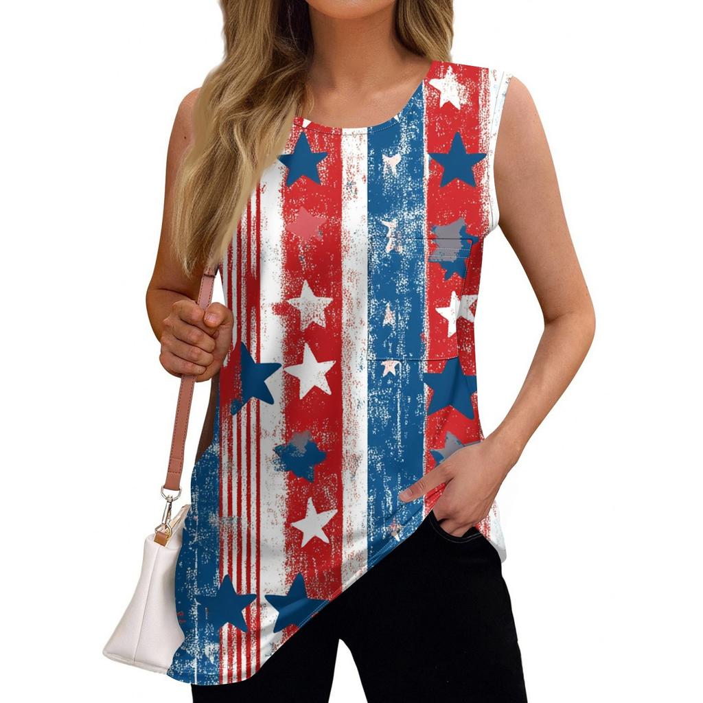 Women's Fashion Independence Day Printed Sleeveless T-Shirt Top