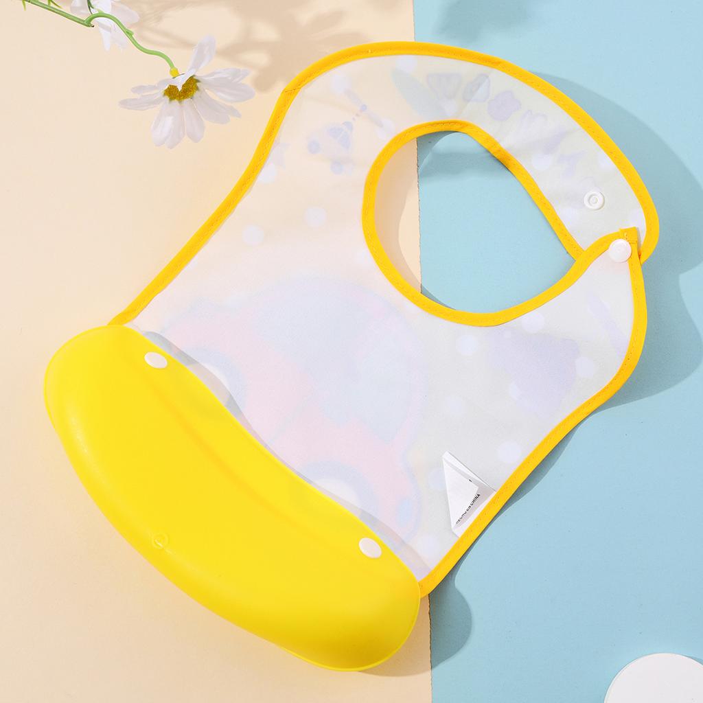 Security Cartoon Print Baby Bibs Boys Girls Bib Waterproof Soft Silicone Kids Burp Cloth Children Bib Feeding Bib with Pocket
