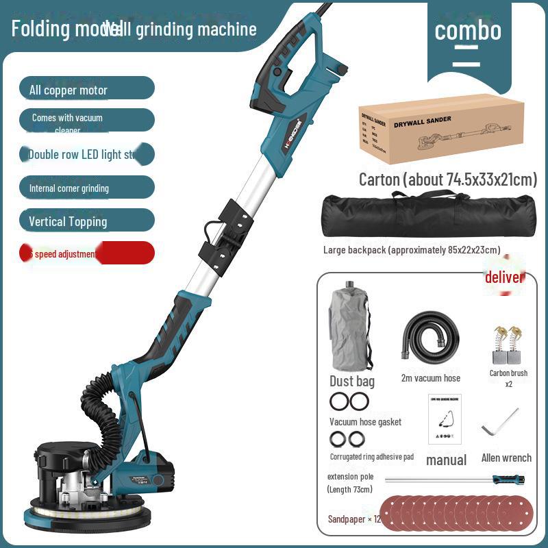 9-inch Folding Wall Grinder with Self-Vacuum & Dual Lamps