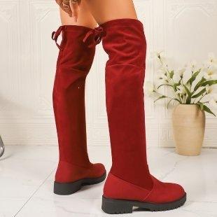 Women's Brown Suede Back-Lace Over-the-Knee Tall Boots – Autumn/Winter Chunky Platform Block Heel Rider Boots