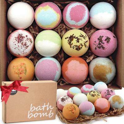 12Pcs Salt Bath Bombs Plants Extract Essential Oils Handmade Fizzes Balls Dry Skin Moisturizing Shower Ball Relaxation Spa Gift