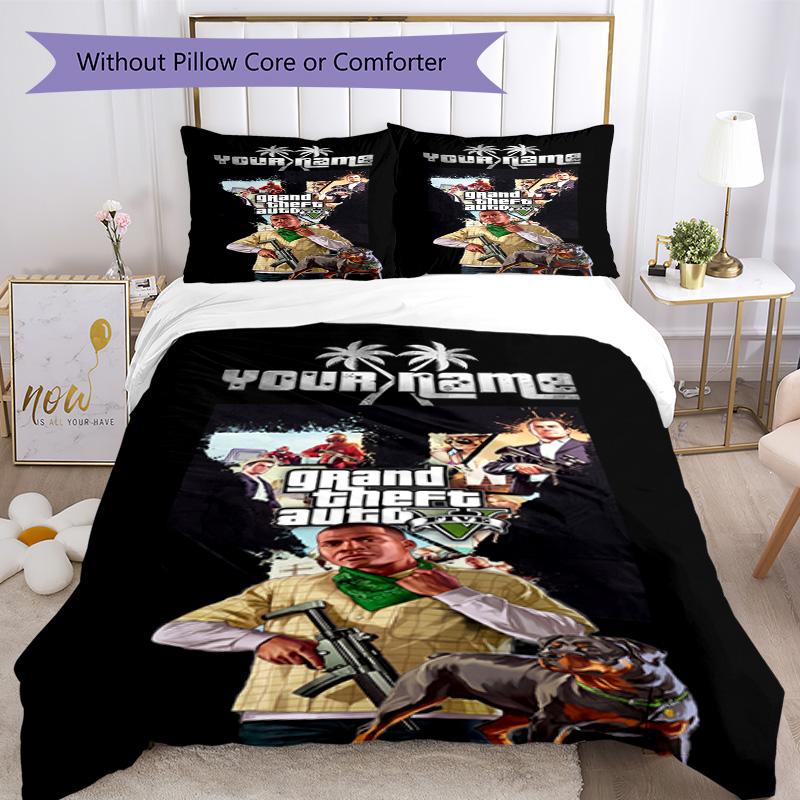 Gta Customize Text Bed Sheet Set Perfect for Decorate room Wrinkle Resistant Bedroom Decor Gift for Festivals