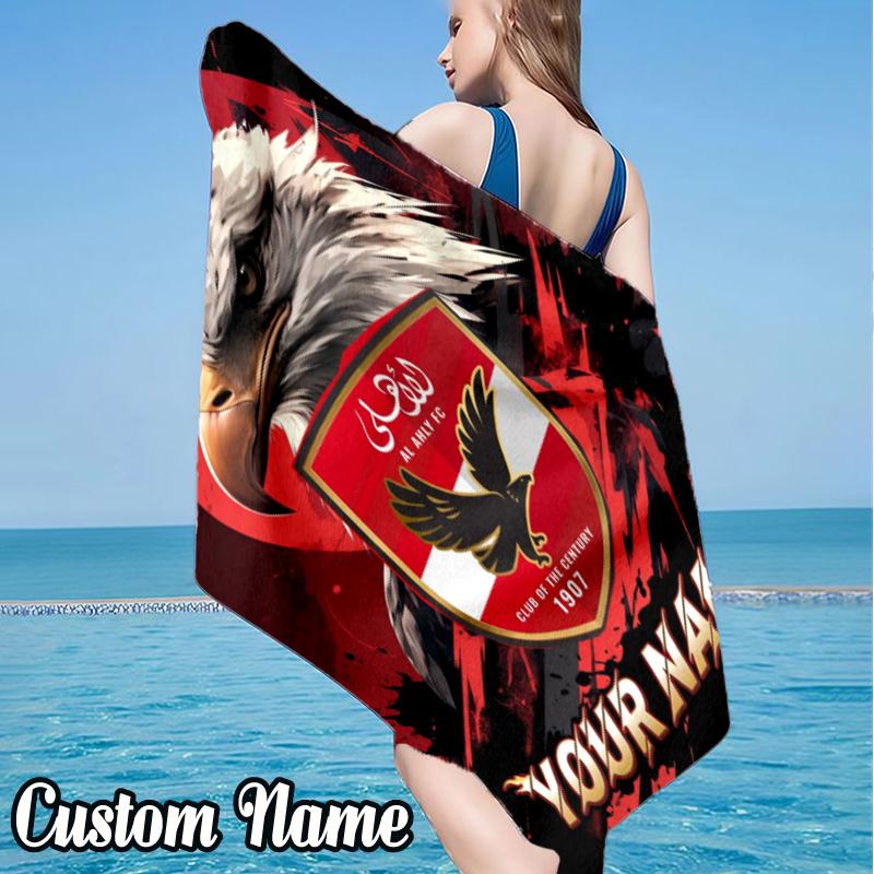 Custom Name Al Ahly Football Beach Towel - Soft, Ultra-Absorbent Microfiber, Lightweight, Perfect for Beach, Parties, Travel, Camping