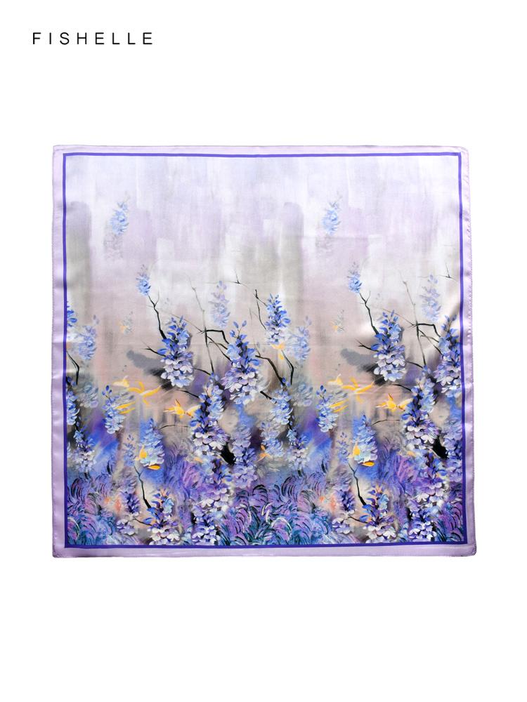 Purple flowers 100% natural real silk satin scarves small square scarf  hijab shawl luxury gift 50cm women wrap neckerchief