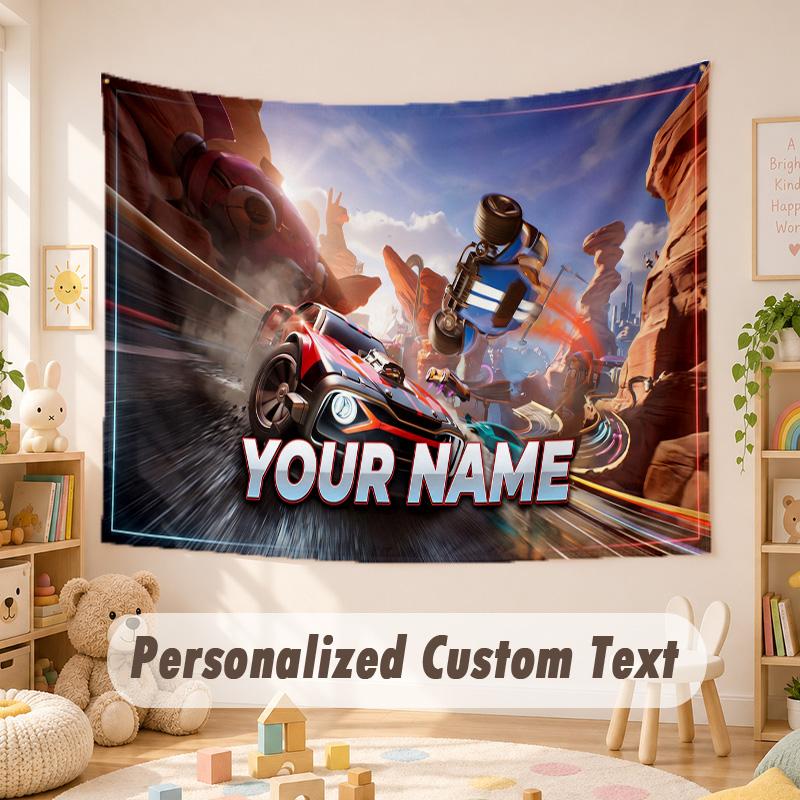 Arazzo Personalizzato con Nome Testo, Appeso a Parete Boho Rocket League, Arazzo Decorativo per Sfondo Stanza