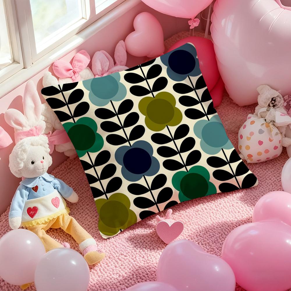 O-Orla Kiely Flower Cushion Cover Pattern Printed Pillowcase for Living Room Sofa Cushion Cover & Bedroom Decor