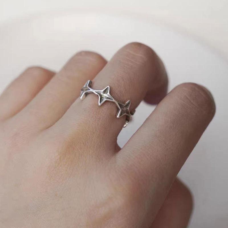 Tide Little White 925 Sterling Silver Starburst Open Ring - Women's Cool, Fashionable, and Unique Style.