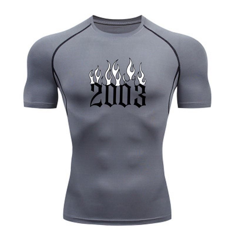 Men's Quick Dry Compression Workout T-shirt, 2003 Flame Prin