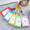 High Quality PU Leather Work Card Holder With Neck Lanyard Solid Color ID Card Cover Chest Cards Cases Business