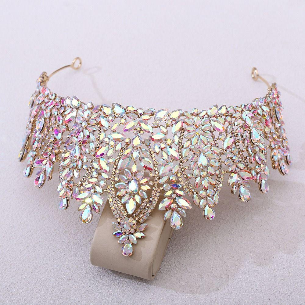 Luxury Bridal Tiara Multi Color Pageant Crown Headwear Baroque Crystal Wedding Crown  Women Party