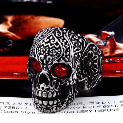 Men's Fashion Skull Ring Retro Red Inlaid Ghost Head Ring