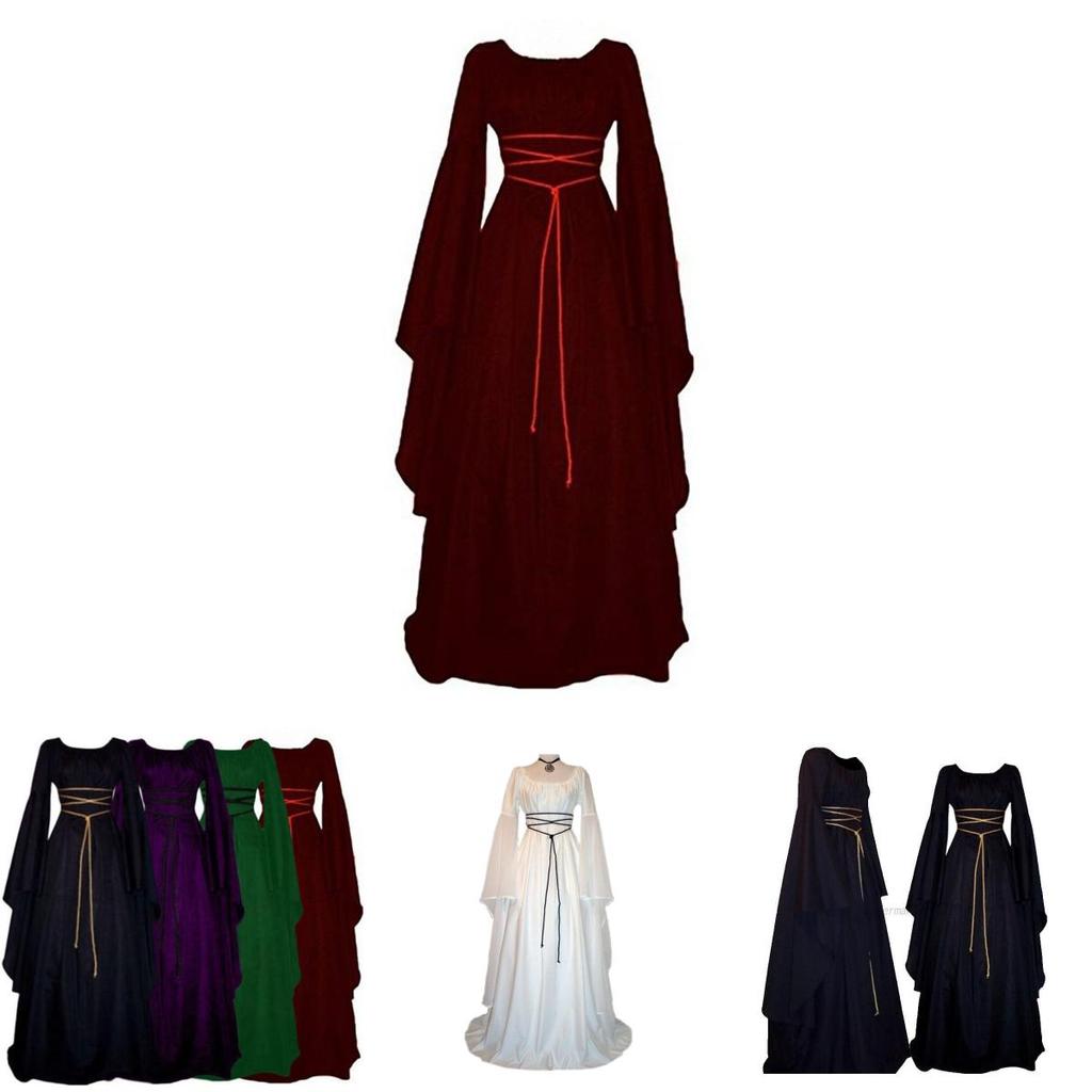 Exquisite Women's Vintage Medieval Dress With Stunning Long Bell Sleeves And Irregular Design