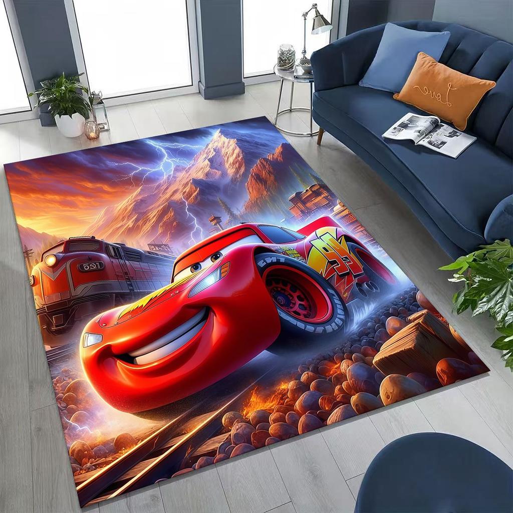 3D Lightning McQueen Cars Cartoon Rug for Bedroom Living Room Sofa Home Doormat Decor, Large Kids Play Non-slip Floor Mat Gift