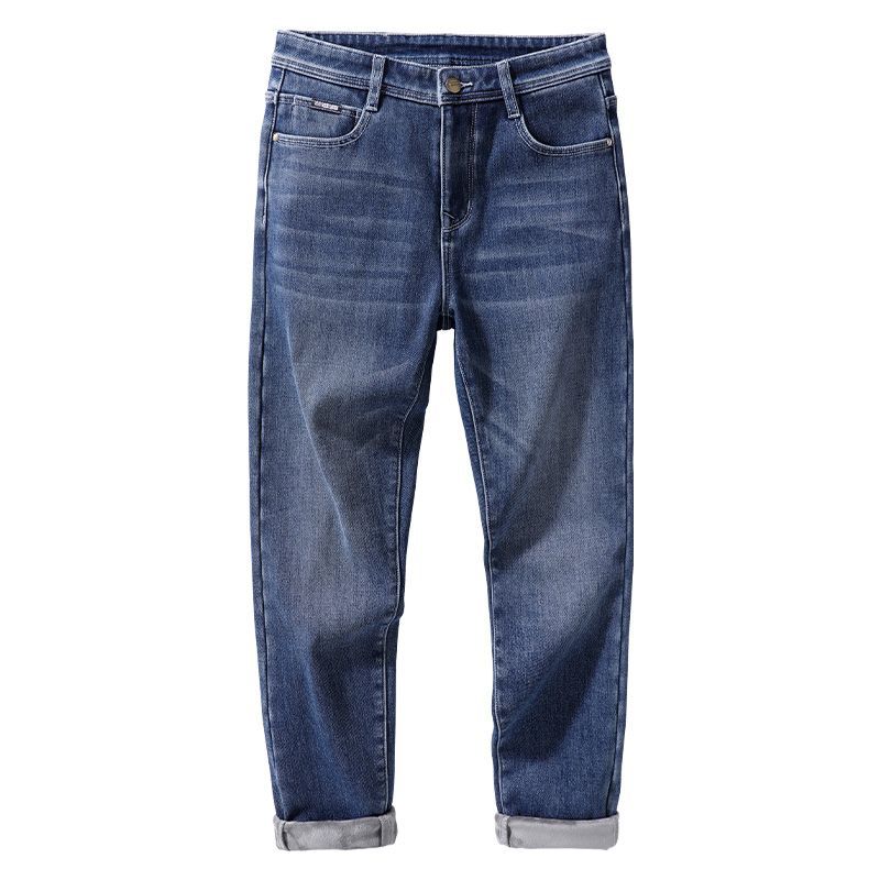 Autumn and winter new high-end European, American and Japanese velvet elastic large size straight thickened jeans men's trendy MEN