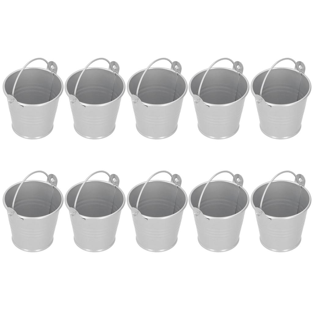10PCS Flower Pot Mini Succulent Plant Pot Small Metal Bucket for Indoor Outdoor DecorSilver 4x5.5x6cm