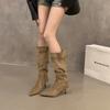 Boots Women  New Fashion Pleated Women's Knee-high High Heel Ladies Pointed Knight Boots High Quality Knee High Boots D468