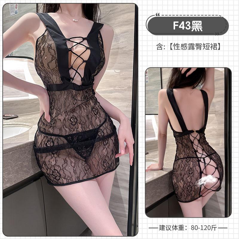 Lace skirt sexy lingerie suspenders sexy cross lace-up nightgown perspective seduction passion stockings set
