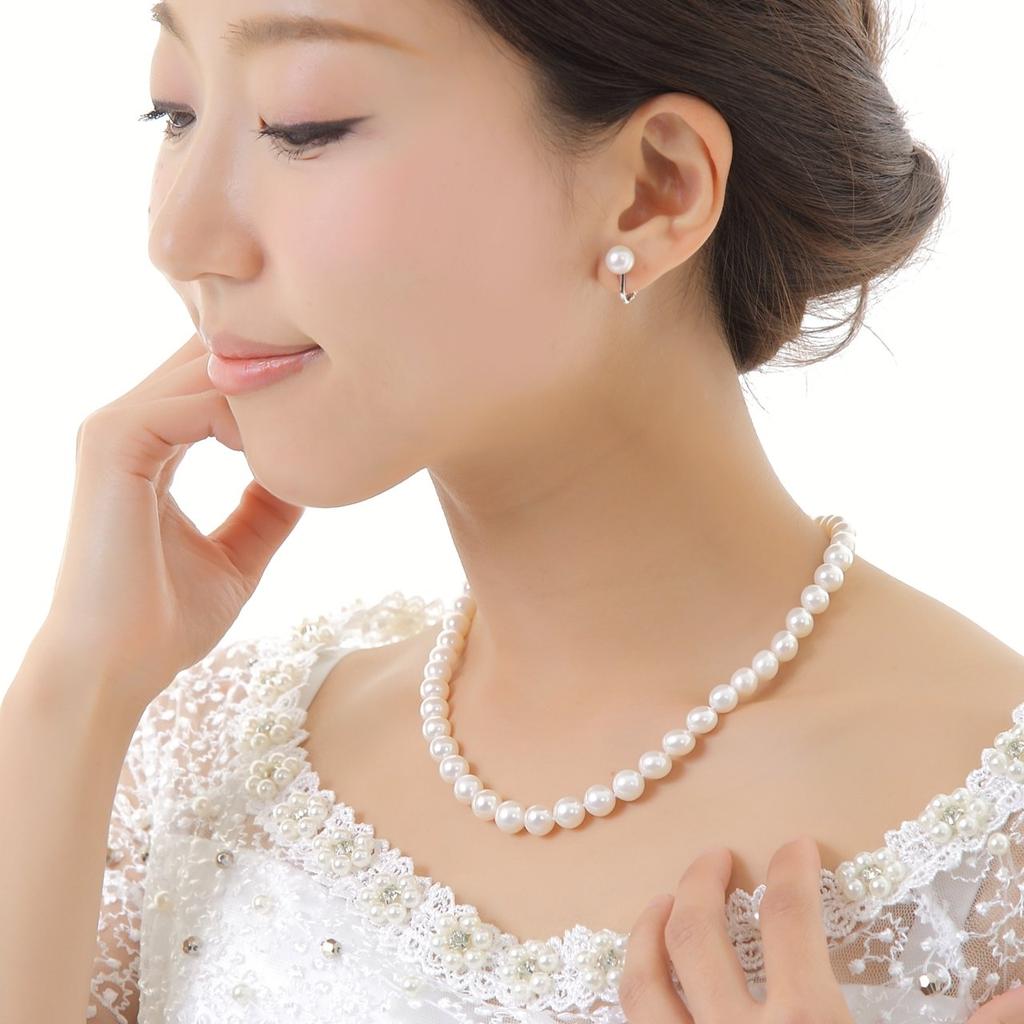Genuine Pearl Necklace Earrings Set White Heart Keeper Quality Guaranteed Pearl Necklace Set for Ceremonies [Tsuyatama] & 8.5-9mm [Dedicated Box]